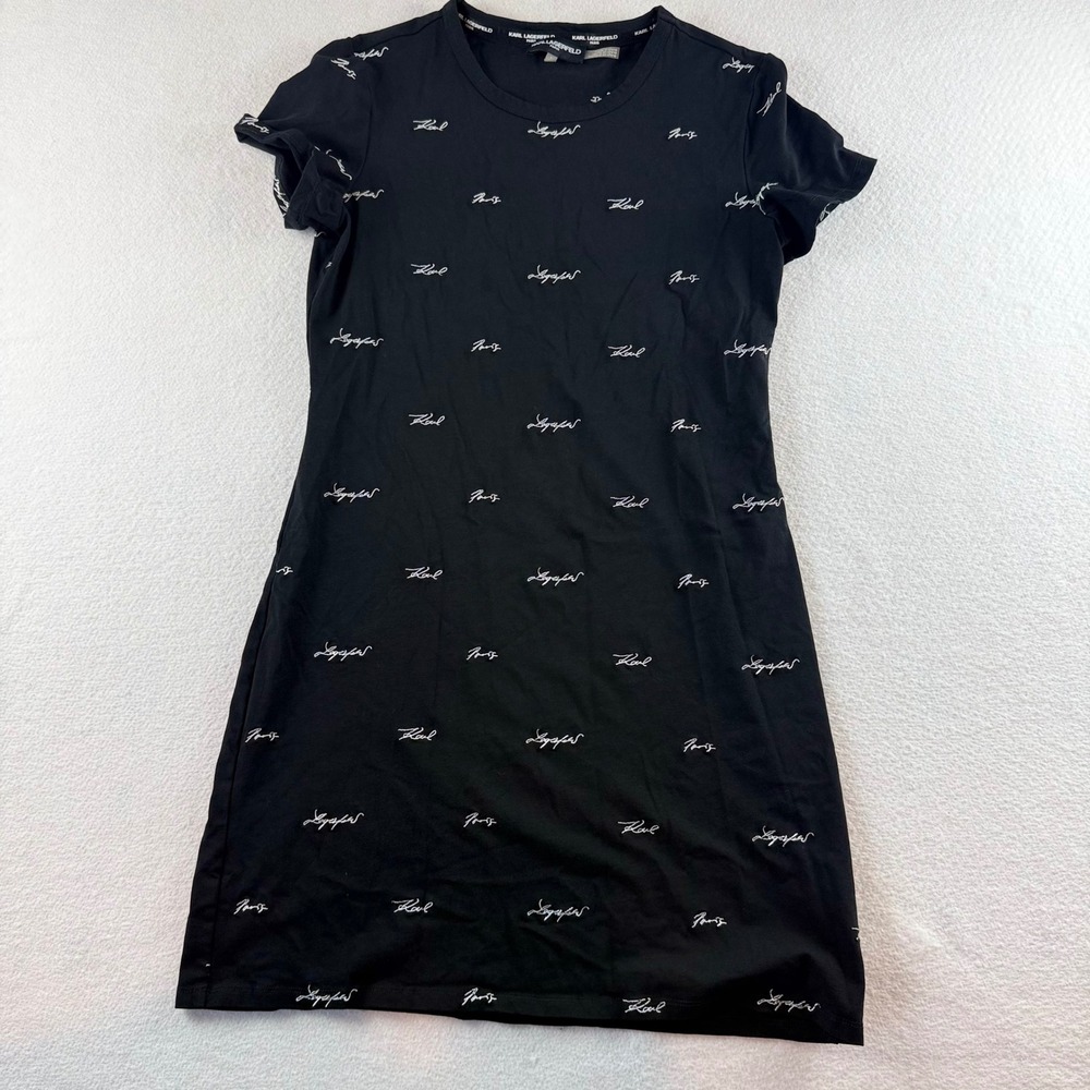 Karl Lagerfeld Paris Black Script Logo Embroidered T-Shirt Dress WMP3721 S